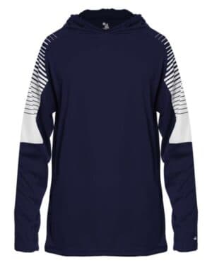NAVY Badger 2211 youth lineup hooded long sleeve t-shirt