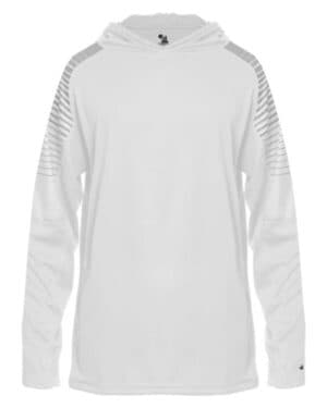 WHITE Badger 2211 youth lineup hooded long sleeve t-shirt