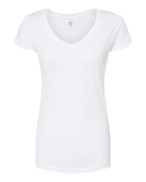 WHITE Tultex 244 women's poly-rich v-neck t-shirt