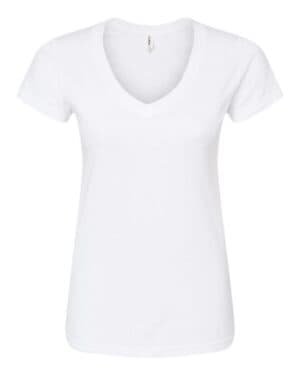 WHITE Tultex 214 women's fine jersey v-neck t-shirt