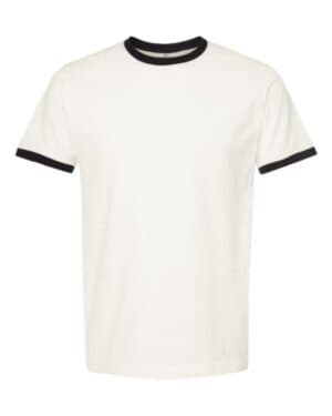 VINTAGE WHITE/ BLACK Tultex 246 fine jersey ringer t-shirt