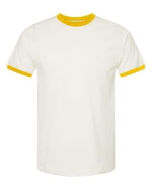 VINTAGE WHITE/ MELLOW YELLOW Tultex 246 fine jersey ringer t-shirt