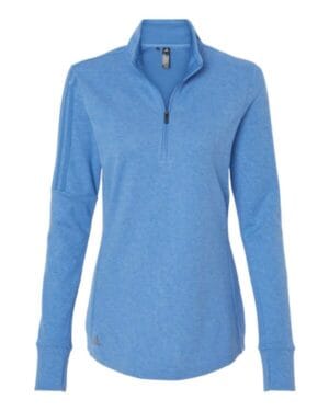 FOCUS BLUE MELANGE Adidas A555 women's 3-stripes quarter-zip sweater