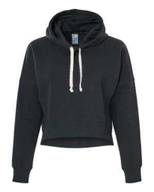 BLACK SOLID J america 8853 women's crop hooded sweatshirt