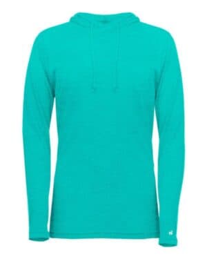 TURQUOISE 4965 women's tri-blend surplice long sleeve hooded t-shirt