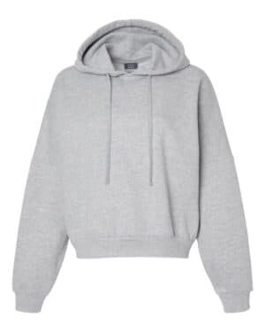 HEATHER GREY W21751 women's sueded fleece crop hooded sweatshirt