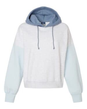 W23716 women's sueded fleece colorblocked crop hooded sweatshirt