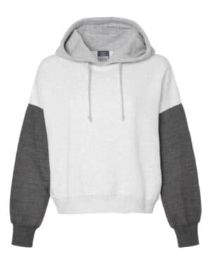 CHARCOAL W23716 women's sueded fleece colorblocked crop hooded sweatshirt