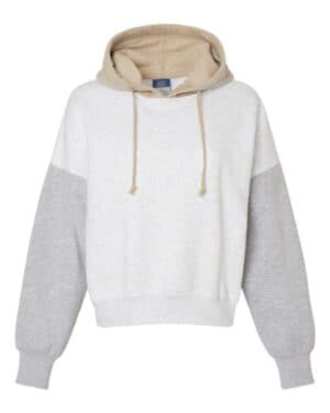 HEATHER W23716 women's sueded fleece colorblocked crop hooded sweatshirt