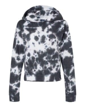 CHARCOAL W23718 women's sueded fleece tie-dyed crop hooded sweatshirt