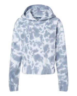 W23718 women's sueded fleece tie-dyed crop hooded sweatshirt