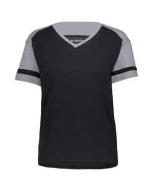 BLACK/ GREY HEATHER Augusta sportswear 2914 women's triblend fanatic 20 v-neck t-shirt