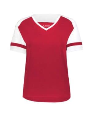 SCARLET/ WHITE Augusta sportswear 2914 women's triblend fanatic 20 v-neck t-shirt
