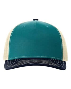 BLUE TEAL/ BIRCH/ NAVY Richardson 112FP five-panel trucker cap