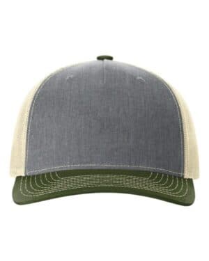 HEATHER GREY/ BIRCH/ ARMY OLIVE Richardson 112FP five-panel trucker cap