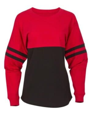RED/ BLACK Boxercraft BW3514 women's pom pom long sleeve jersey t-shirt