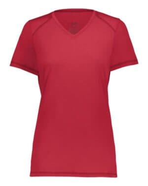 SCARLET Augusta sportswear 6844 women's super soft-spun poly v-neck t-shirt