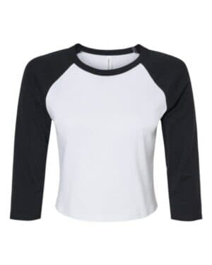 WHITE/ BLACK Bella canvas 1200 women's micro rib 3/4 raglan sleeve baby tee