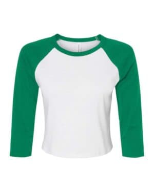 WHITE/ KELLY Bella canvas 1200 women's micro rib 3/4 raglan sleeve baby tee