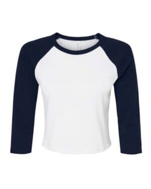 WHITE/ NAVY Bella canvas 1200 women's micro rib 3/4 raglan sleeve baby tee