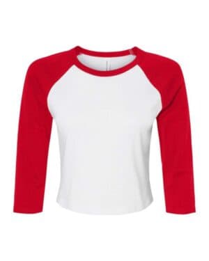 WHITE/ RED Bella canvas 1200 women's micro rib 3/4 raglan sleeve baby tee