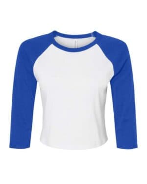 WHITE/ TRUE ROYAL Bella canvas 1200 women's micro rib 3/4 raglan sleeve baby tee