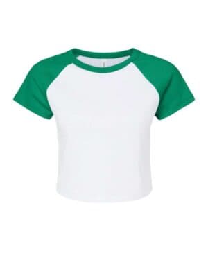 WHITE/ KELLY Bella canvas 1201 women's micro rib raglan baby tee
