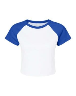 WHITE/ TRUE ROYAL Bella canvas 1201 women's micro rib raglan baby tee