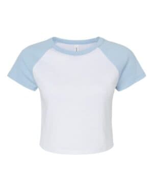 WHITE/ BABY BLUE Bella canvas 1201 women's micro rib raglan baby tee