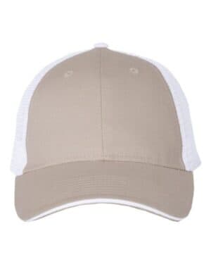 KHAKI/ WHITE Valucap S102 sandwich trucker cap