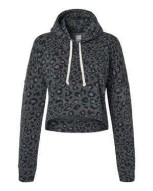 BLACK LEOPARD TRIBLEND J america 8853 women's crop hooded sweatshirt