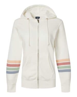 IVORY W22732 women's striped sleeves full-zip hooded sweatshirt