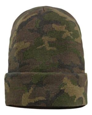 GREEN CAMO Sportsman SP12 12 solid cuffed beanie