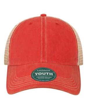 SCARLET RED/ KHAKI Legacy OFAY youth old favorite trucker cap