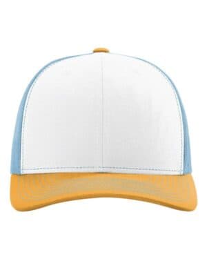 WHITE/ COLUMBIA BLUE/ YELLOW Richardson 112 snapback trucker cap