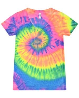 NEON RAINBOW Colortone 1075 women's tie-dyed v-neck t-shirt