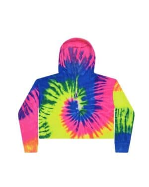 NEON RAINBOW Colortone 8333 women's tie-dyed crop hooded sweatshirt