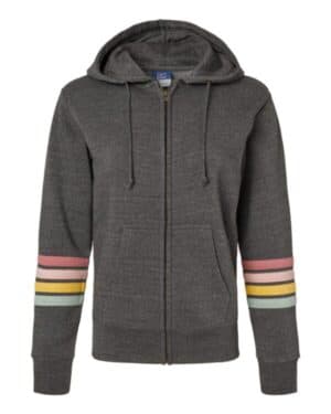 CHARCOAL W22732 women's striped sleeves full-zip hooded sweatshirt