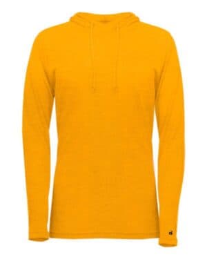 GOLD HEATHER 4965 women's tri-blend surplice long sleeve hooded t-shirt