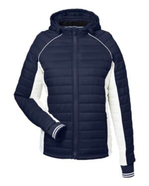 NAVY/ ANTIQUE WHITE N17187 women's nautical mile hooded puffer jacket