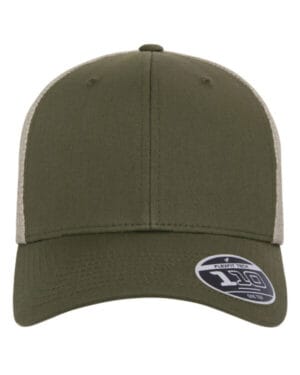OLIVE GRN/ KHAKI Yupoong 110MT flexfit 110 adult adjustable mesh cap