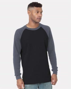 BLACK/ DARK GREY 8211 usa-made heavyweight waffle knit thermal raglan t-shirt