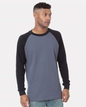 DARK GREY/ BLACK 8211 usa-made heavyweight waffle knit thermal raglan t-shirt