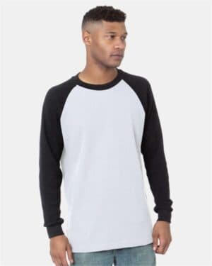 WHITE/ BLACK 8211 usa-made heavyweight waffle knit thermal raglan t-shirt