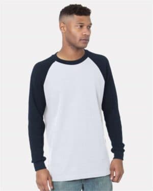 WHITE/ NAVY 8211 usa-made heavyweight waffle knit thermal raglan t-shirt