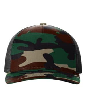 GREEN CAMO/ BLACK Richardson 112PFP five-panel printed trucker cap