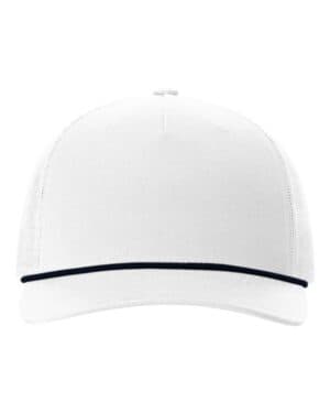 WHITE/ NAVY Richardson 112FPR five-panel trucker with rope cap