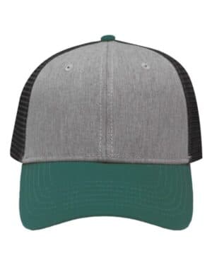 HEATHER GREY/ CHARCOAL/ FOREST GREEN SP1450 traditional lo-pro mesh back trucker fit cap