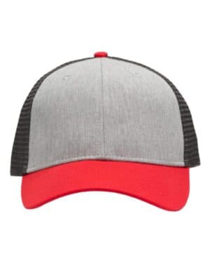 HEATHER GREY/ CHARCOAL/ RED SP1450 traditional lo-pro mesh back trucker fit cap