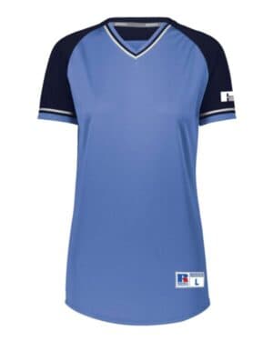 COLUMBIA BLUE/ NAVY/ WHITE Russell athletic R01X3X women's classic v-neck jersey